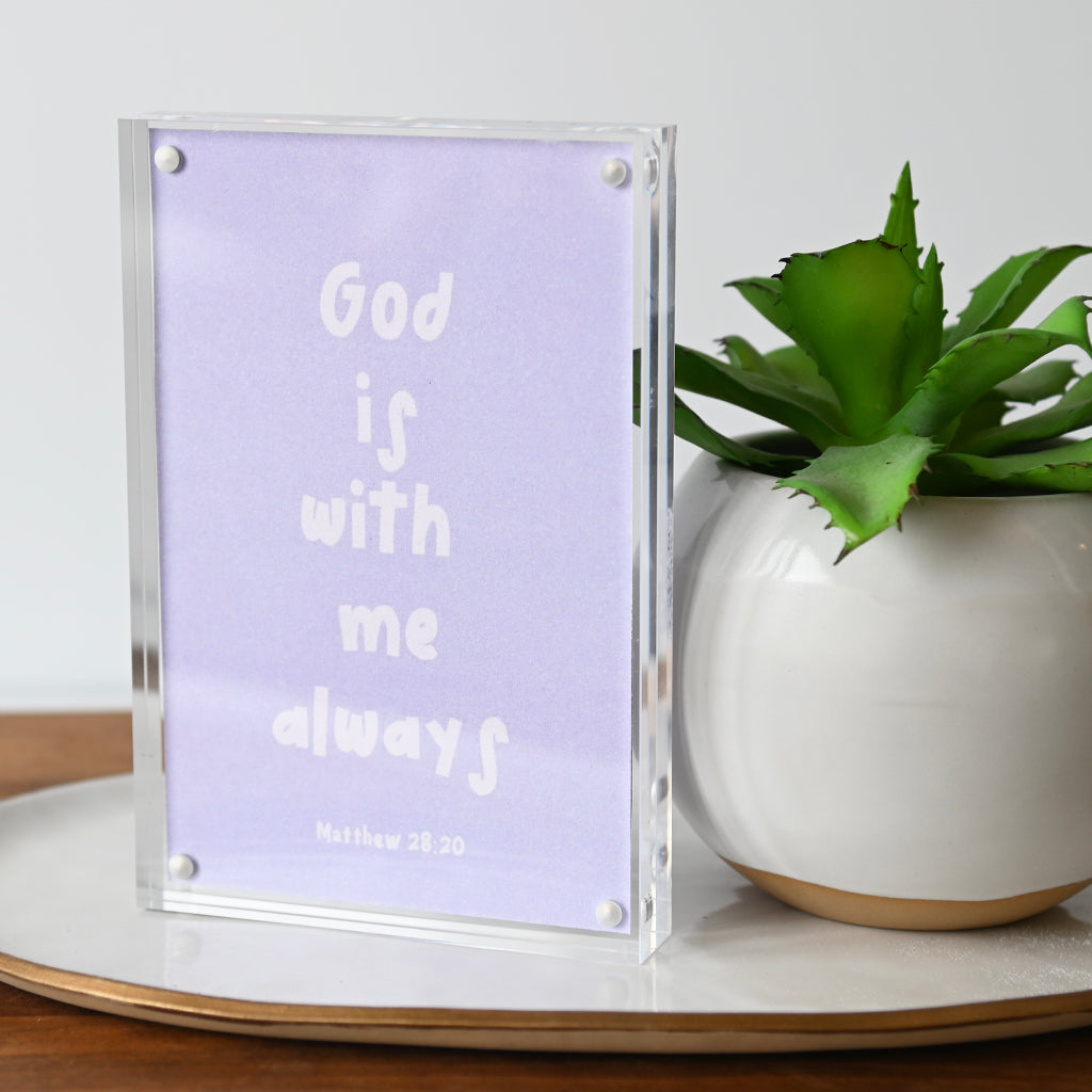 matthew 28:20 purple acrylic block