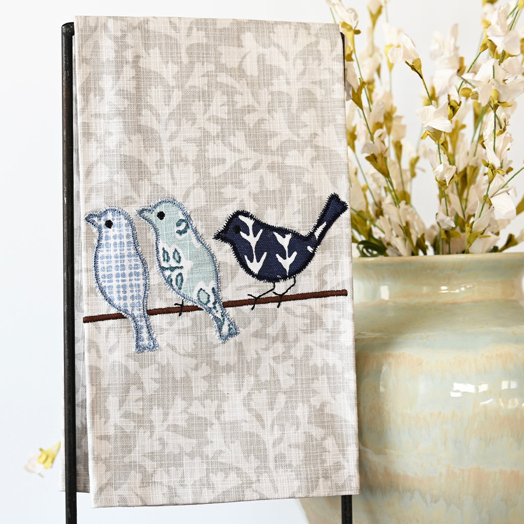 blue bird trio hand towel