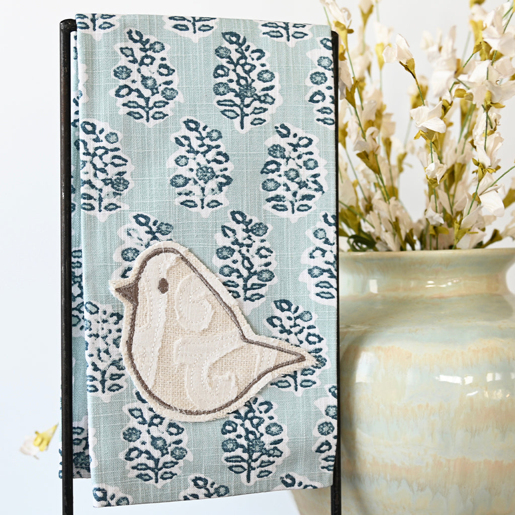 blue spring bird hand towel