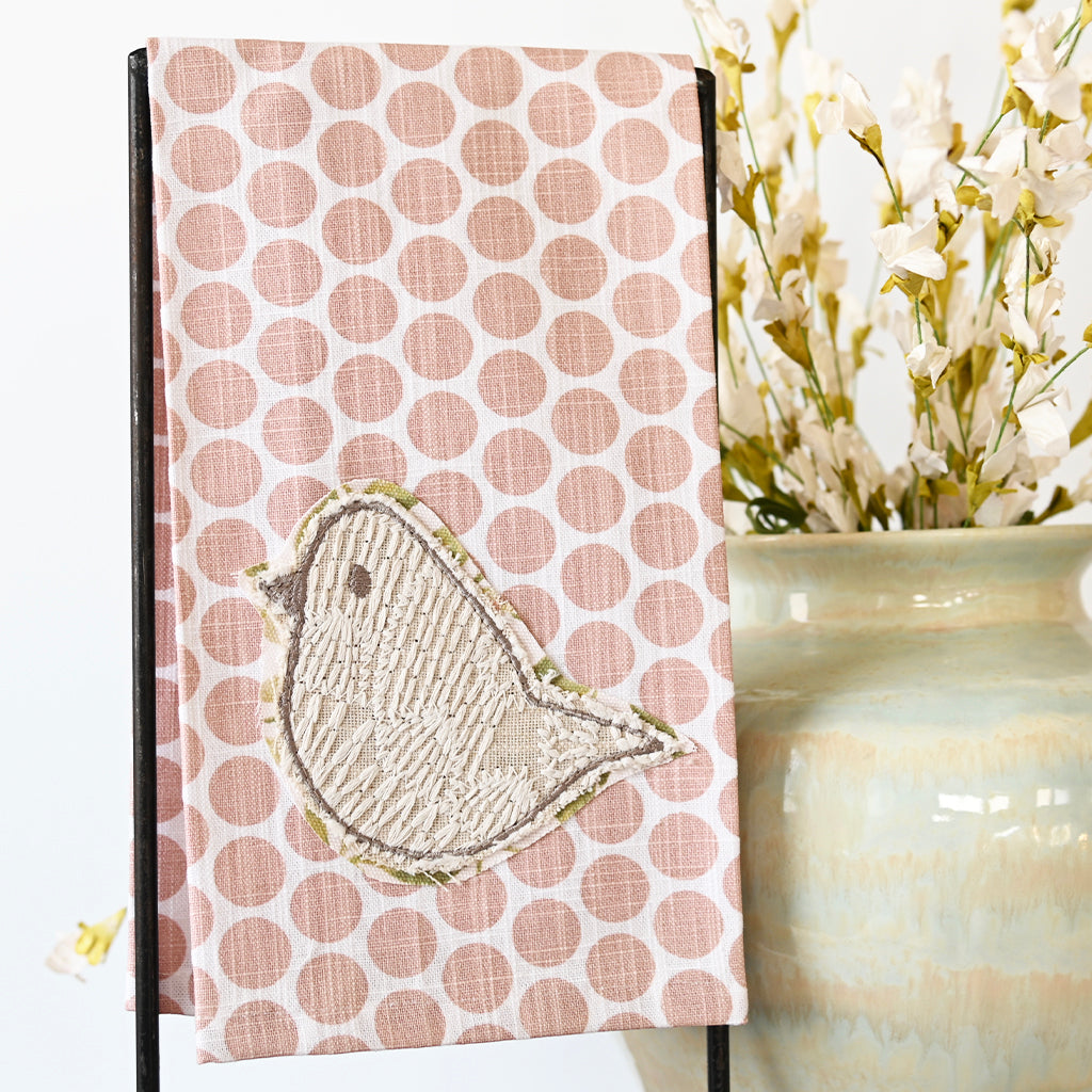 pink spring bird hand towel