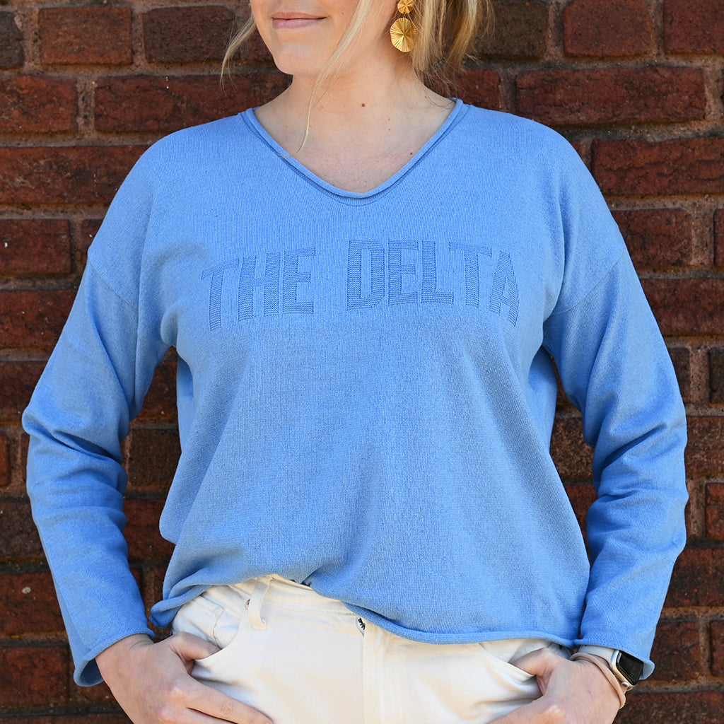 blue the delta sweater